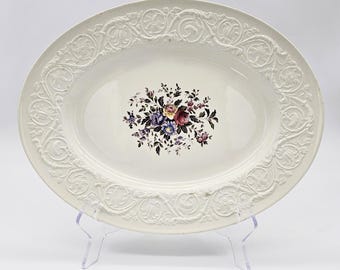 Wedgwood Swansea 15" Oval Serving Platter, Vintage Floral Fine China, Elegant Embossed Design, Discontinued English Tableware | Dinnerware