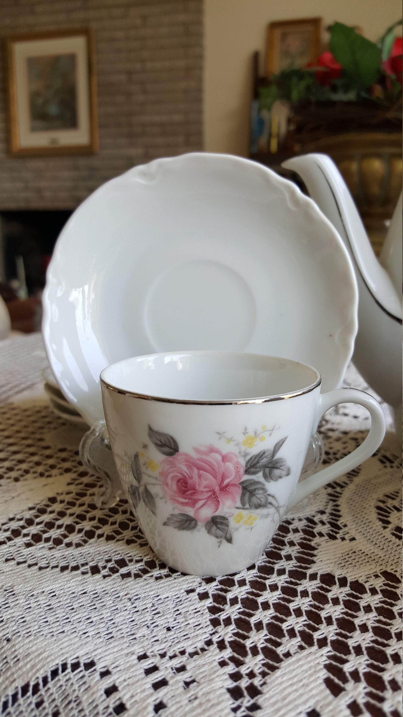 Children Tea Set Fine China Platinum Pink Roses Silver Trim Etsy