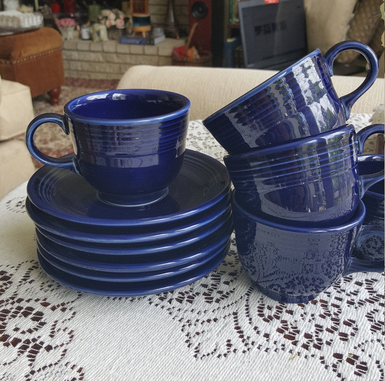 Fiestaware Cup and Saucer Glazed Ceramic Set 8 Piece Homer Etsy