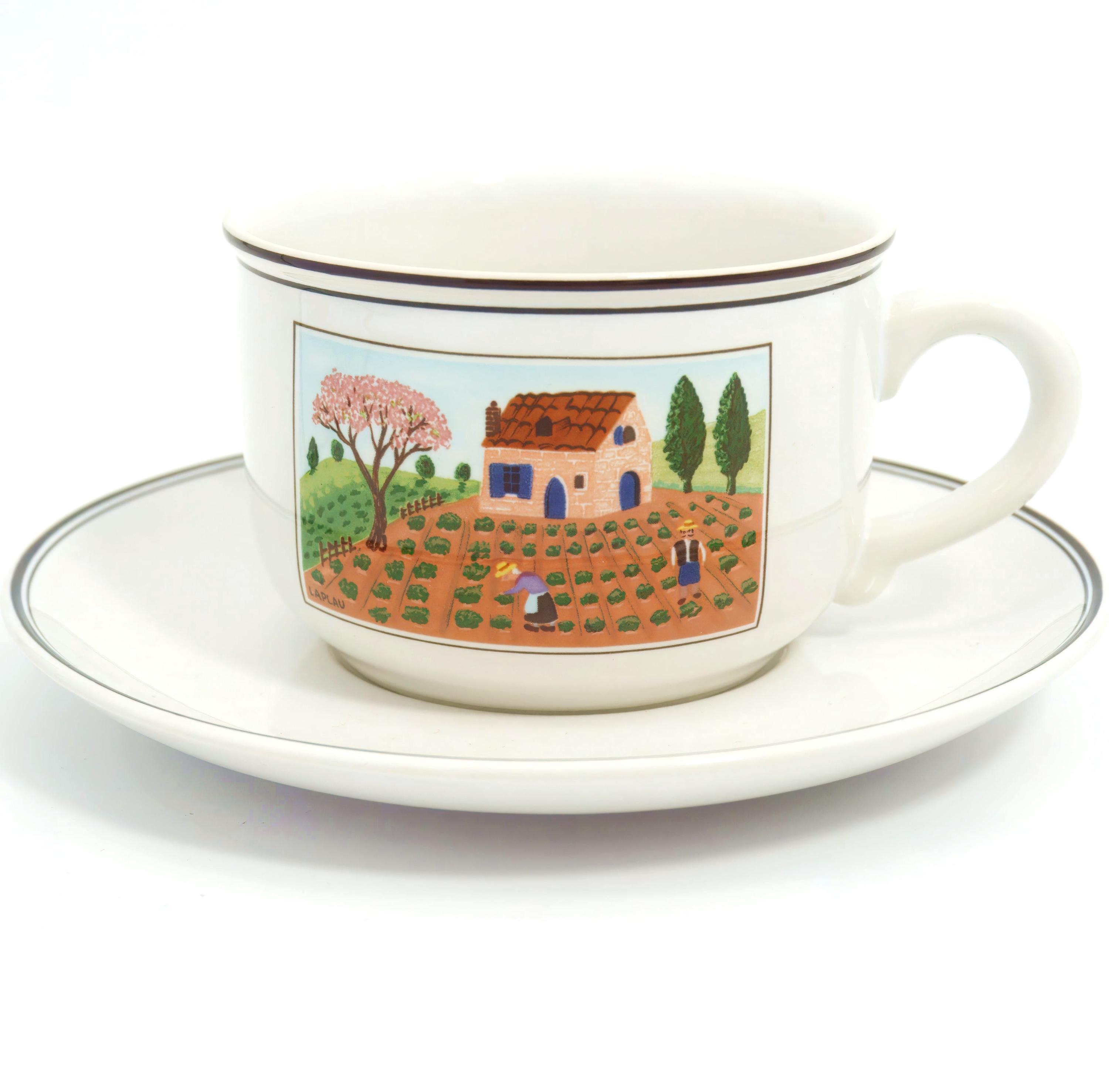 Villeroy & Boch Design Naif Coffee Mugs W/ Saucer, Set of Six (6