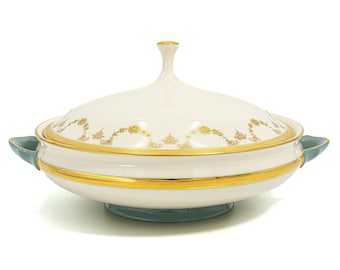 Lenox Westport Round Covered Vegetable Dish - Vintage American Formal China, Deep Celadon & 24K Gold (Discontinued)