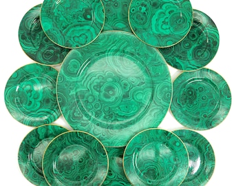 Complete Neiman Marcus Malachite Entertaining Set (13pc) | Japanese Luxury Porcelain Emerald Green Gold Appetizer Tapas Dior Style Vintage