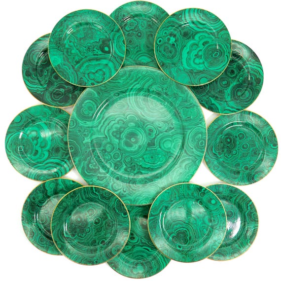 レア♡グリーンマグネサイトパームNo.1632 Complete Neiman Marcus Malachite Entertaining Set (13pc