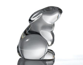 Baccarat Crystal Rabbit Figurine - Vintage 1980s French Crystal Bunny Sculpture & Paperweight (3")