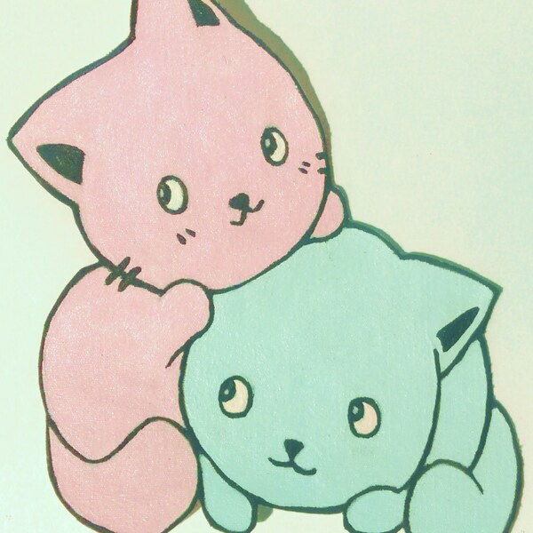 Kätzchen-Applique, Cat-Patch, Pink blau Katzenartige, Pastell Eisen auf Kawaii-Kätzchen,