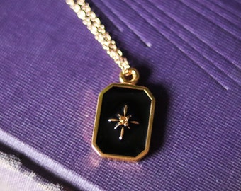 ANDROMEDA 24k Gold North Star Signet Black Enamel Pendant Necklace