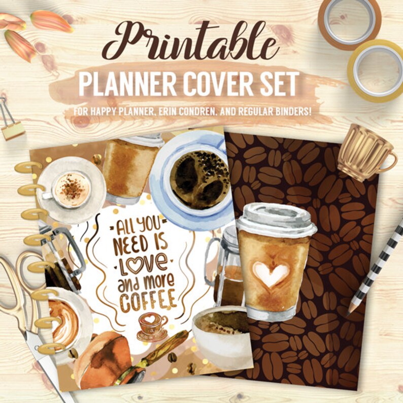 Printable Planner/binder Cover SET coffee Love Happy - Etsy