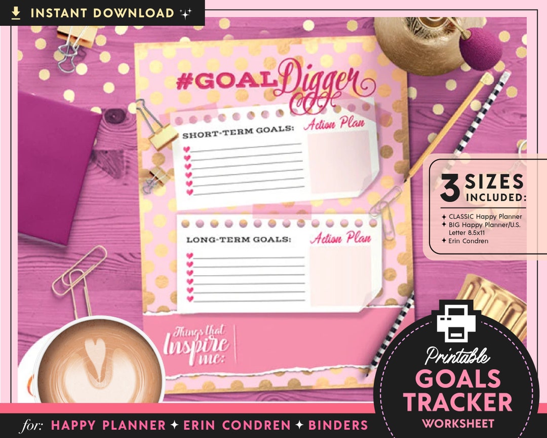 Goal Tracker Printable for Tracking Goals Printable for Happy Planner ...