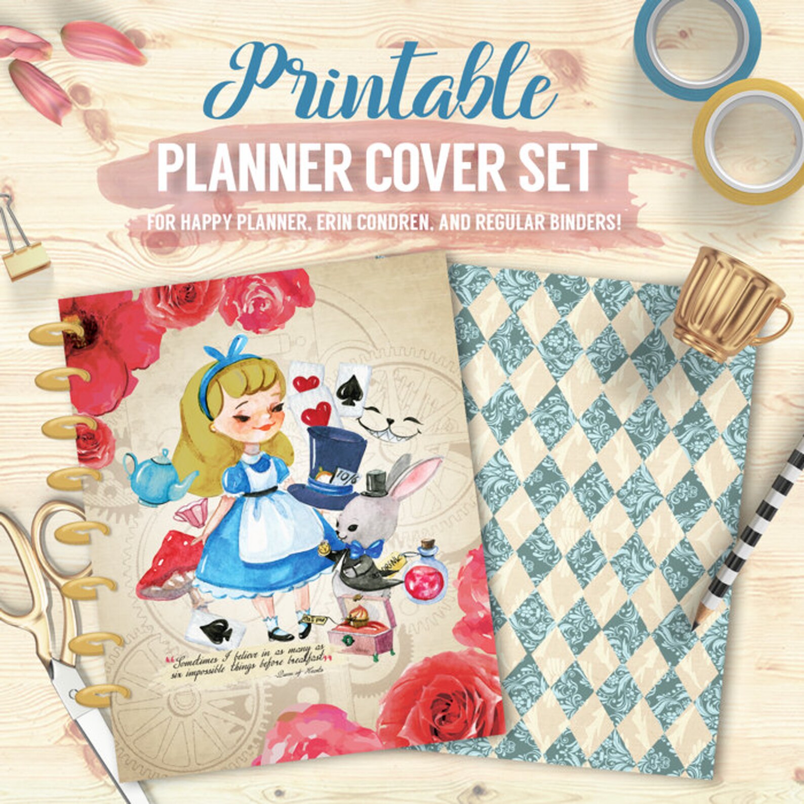 Printable Planner/Binder Cover SET Wonderland Happy Etsy