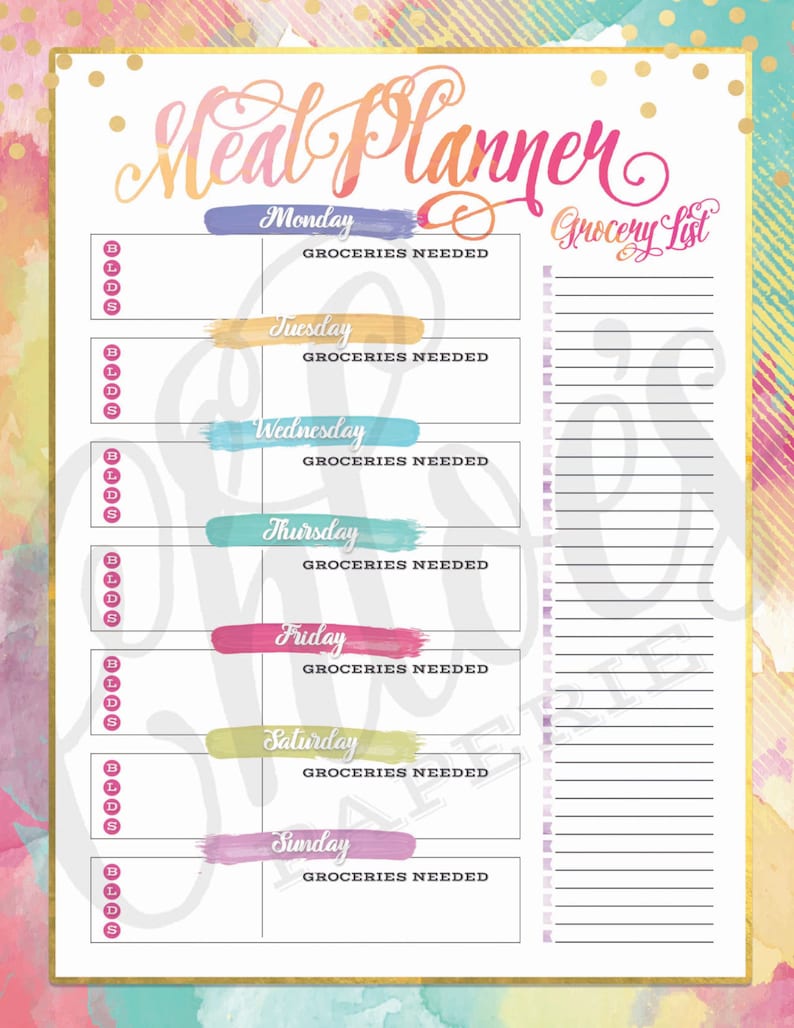Printable Colorful Weekly Meal Planner for Happy Planner | Etsy
