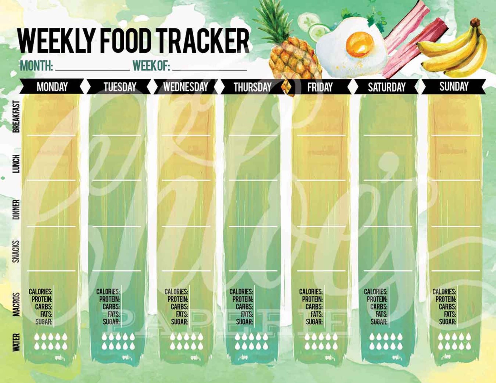 Printable Fitness Weekly Food Tracker for U.S. Letter Etsy