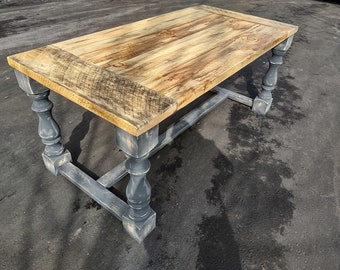 Rustic Farmhouse Table, Rustic Farmhouse Desk, Turned Legs, Monastery Table, Reclaimed Wood Table, Barn Table, Dine Table