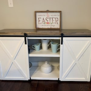 White barn store door console table