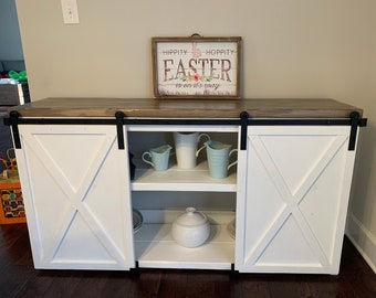 Console Table, Buffet Table, Tv Stand with Sliding Barn Doors, Barn Doors, Farmhouse table, Farmhouse Console