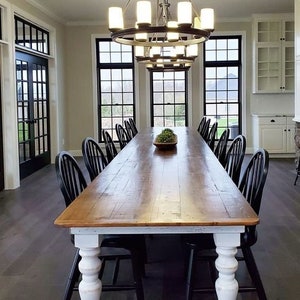 Long Farmhouse Dining Table, Chunky Leg Table, Turned Leg Table, 12 feet, 10 feet, Rustic Table