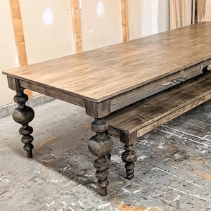 Chunky Balled Farmhouse Table, Large Turned Leg Table, Large Modern Table, Custom Dining Table, Bulb Leg Table, Modern Baluster Farm Table