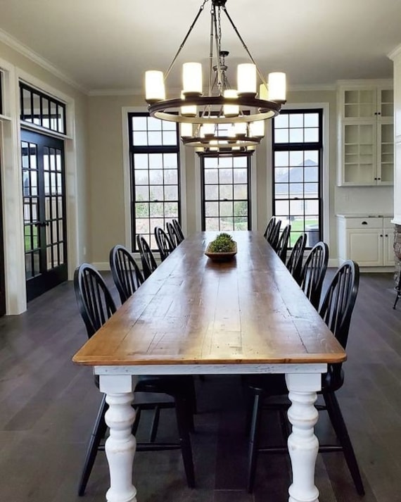Long Farmhouse Dining Table Chunky Leg Table Turned Leg Table