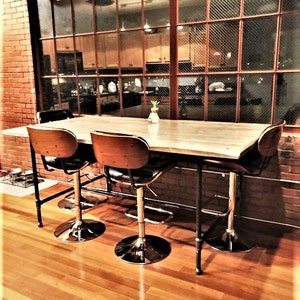 Rustic Industrial Modern Mid Century Black Pipe Trestle Farmhouse Farm Table