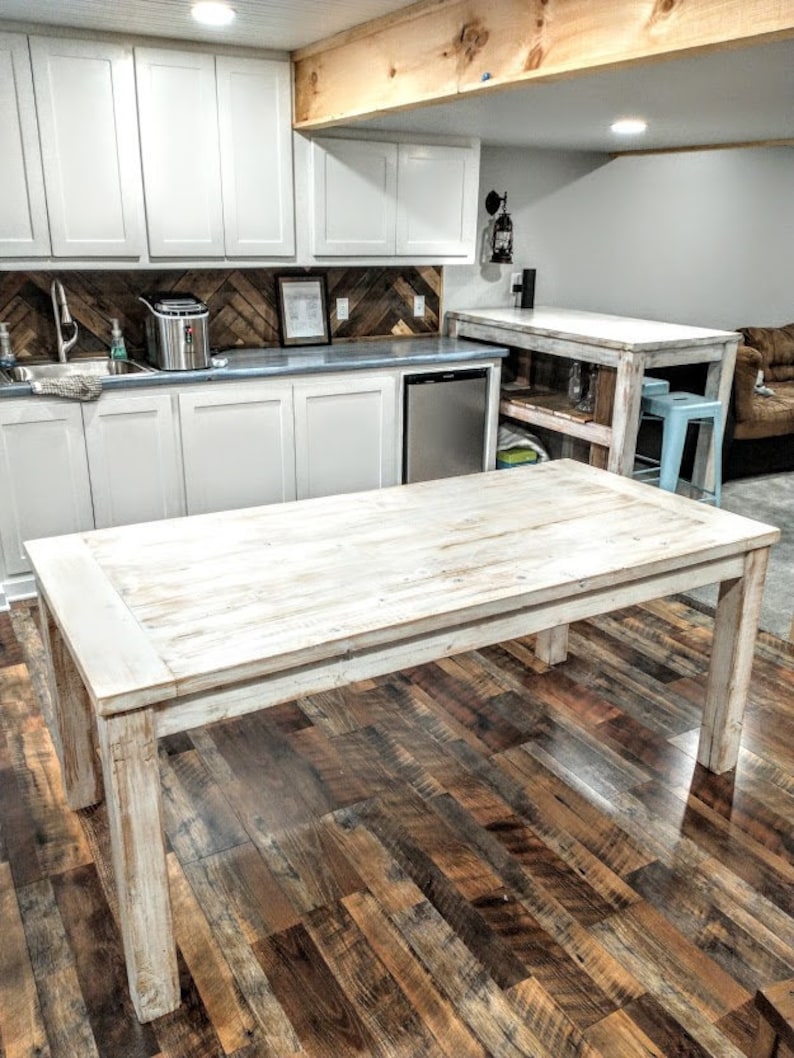 Farmhouse Dining Table Whitewash Rustic Etsy