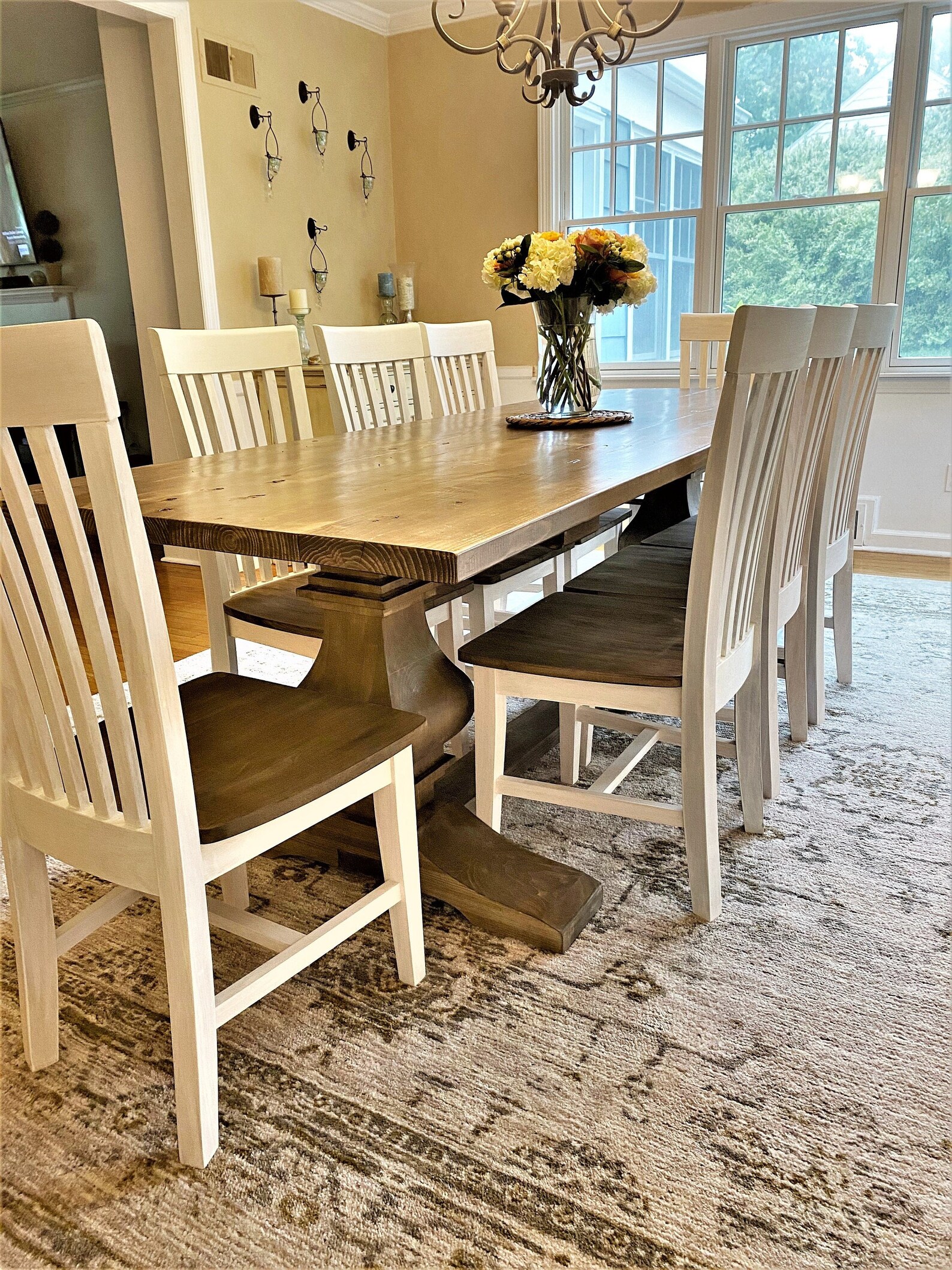 Farmhouse Pedestal Dining Table Rustic Dining Table Custom Etsy