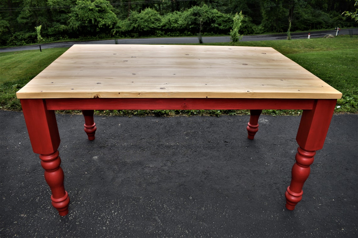 Long Farmhouse Dining Table Chunky Leg Table Turned Leg Etsy