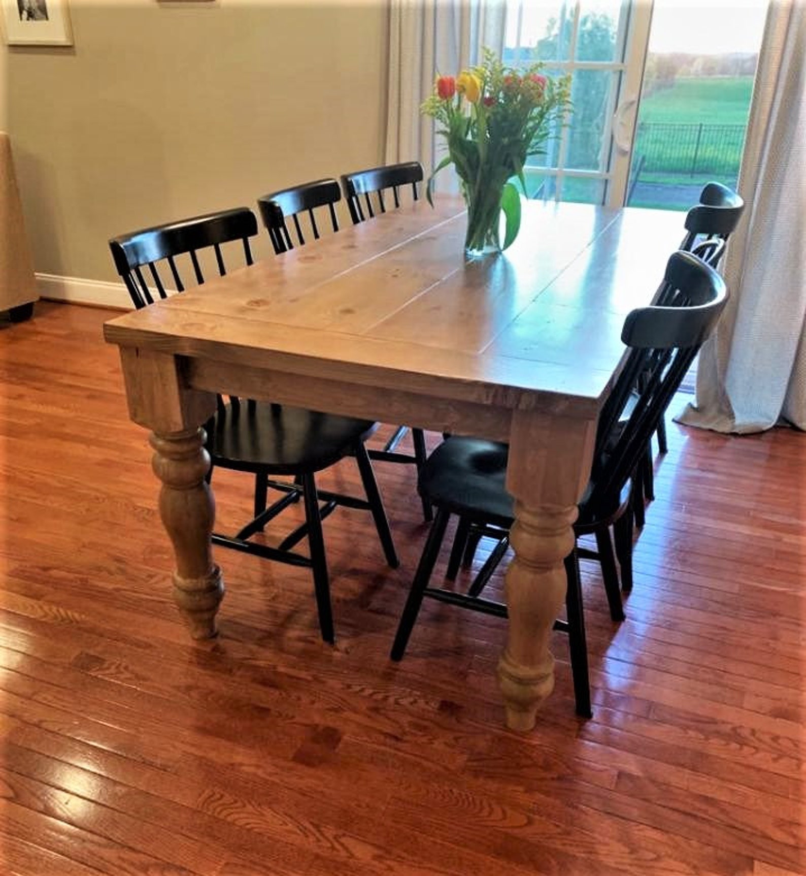 Long Farmhouse Dining Table Chunky Leg Table Turned Leg Etsy