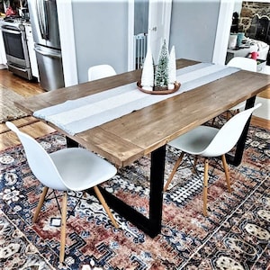 Farmhouse Dining Table, Dining Room Set, Industrial Metal Leg, Counter Height Table, Wood Table, Rustic Table
