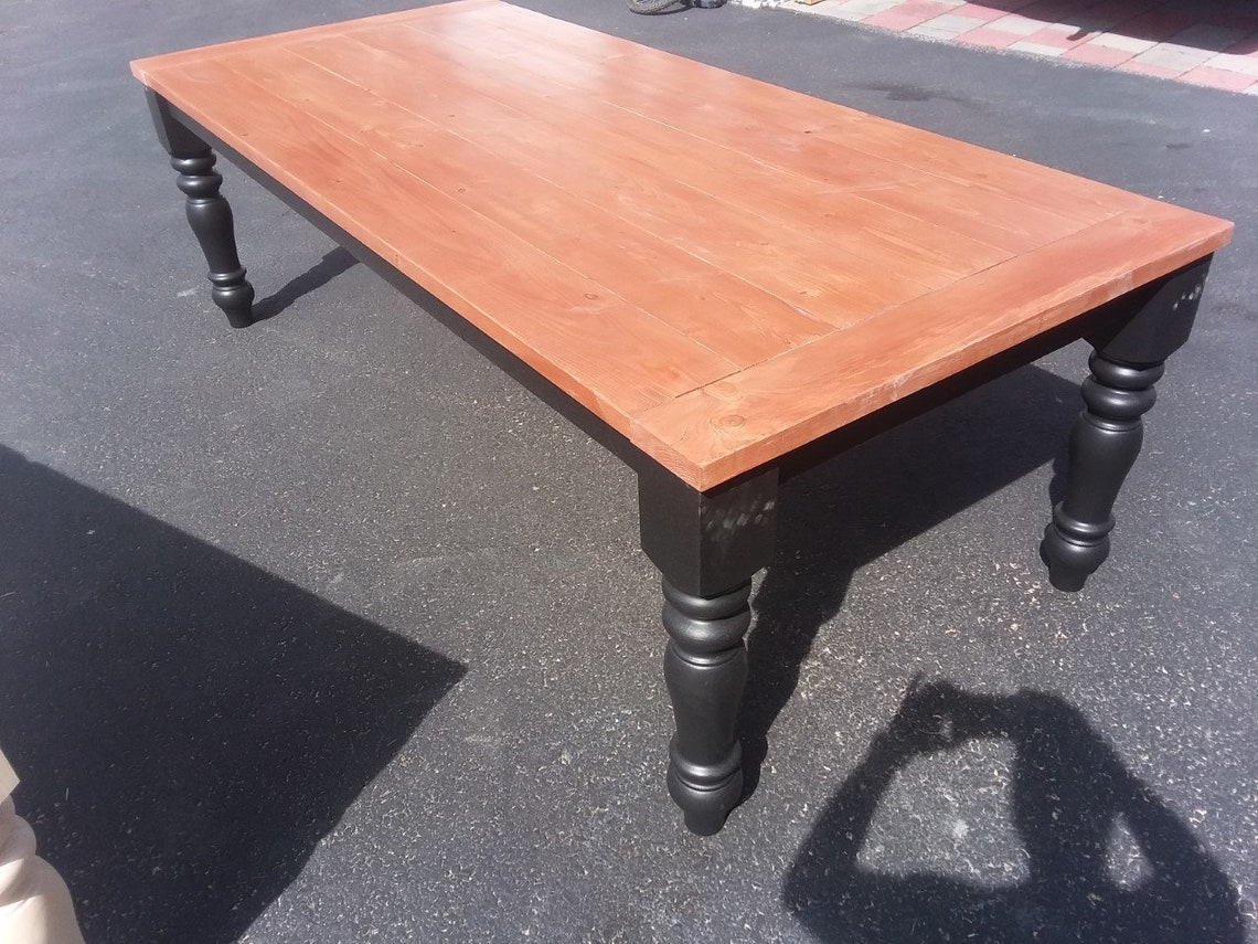 Long Farmhouse Dining Table Chunky Leg Table Turned Leg Etsy