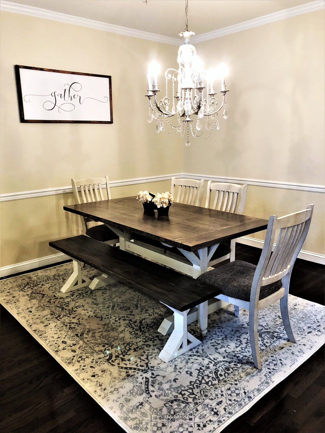 Farmhouse Table, Dine Table Set, Trestle Table, Rustic Table, Custom ...