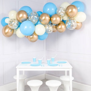 BLUE GOLD GARLAND, Baby Blue and Gold Balloon Garland Kit - dyi 56 piece set