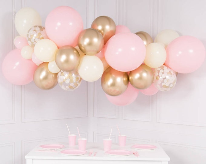 PINK GOLD GARLAND, Light Pink and Gold Balloon Garland Kit - dyi 56 piece set