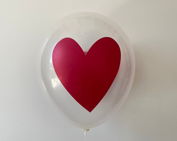 CRYSTAL CLEAR HEART balloon, Crystal Clear with two-sided red heart balloon, Bridal Shower Balloon, Bridal Shower Decor, Wedding balloon