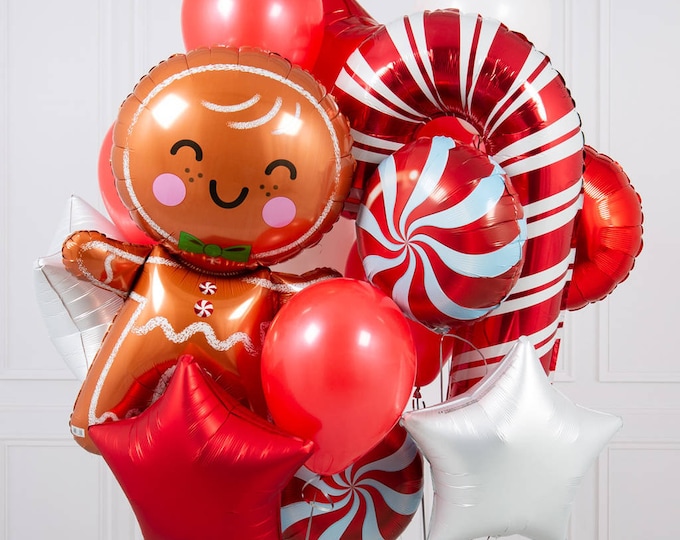 GINGERBREAD CHRISTMAS BALLOON, Ginger bread Christmas balloon bouquet, Christmas decoration, christmas Balloon