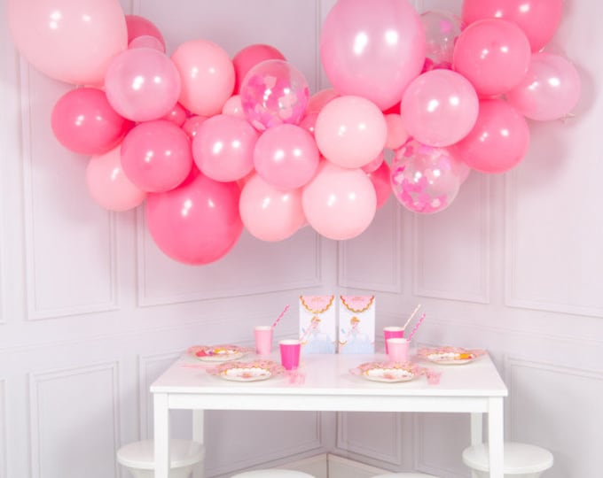 PINK BALLOON GARLAND, Pink confetti Balloon Garland Kit - dyi 56 piece set