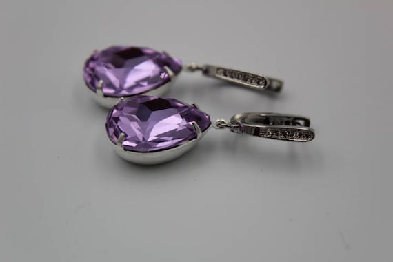 Crystal Earrings Light Purple Swarovski Tear Drop Dangle Earrings