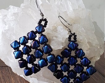 Rhombus Superduo Two Hole Beadwoven Earrings Czech Glass Beads Women Earrings Jewelry Dangle Drop Earrings