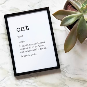 Cat Art Print, Cat Definition, Funny Cat Print, Cat Lover Gift, Animal Wall Art