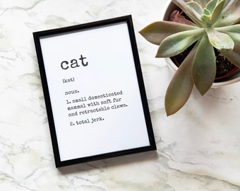 Cat Art Print, Cat Definition, Funny Cat Print, Cat Lover Gift, Animal Wall Art