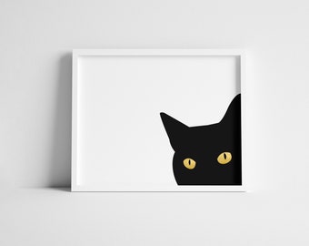 Black Cat Art, Cute Cat Print, Cat Lover Gift
