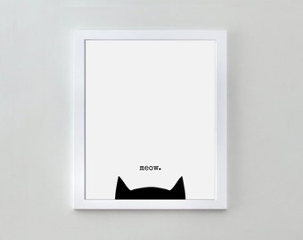 Black Cat Art, "Meow" Print, Downloadable Cat Art, Cute Cat Print, Cat Art Canada