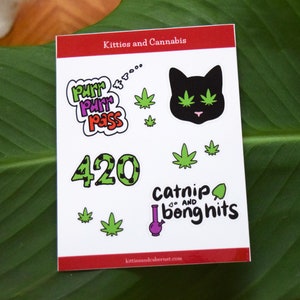Paquete de pegatinas para gatos, hoja de pegatinas para malezas, gatitos y cannabis, pegatinas para planificadores imagen 1