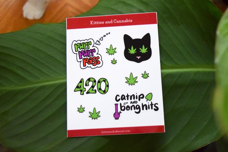 Paquete de pegatinas para gatos, hoja de pegatinas para malezas, gatitos y cannabis, pegatinas para planificadores imagen 1