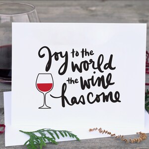 Drôle de carte de Noël Pack de 5, « Joie au monde le vin est venu », Carte de vacances, Amateur de vin, Carte de Noël