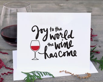 Divertido paquete de tarjetas de Navidad de 5, "Joy to the World the Wine has Come", Holiday Card, Wine Lover, Xmas Card