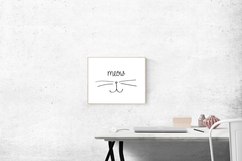 Cat Art Download, "Meow", Instant Download, Printable Cat Art, Cat Print image 1