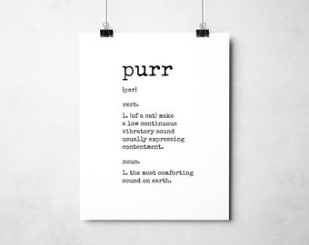 Printable Cat Art, Purr Definition, Cat Art Print, Cat Lover Gift, Downloadable Cat Art, Cute Cat Gift