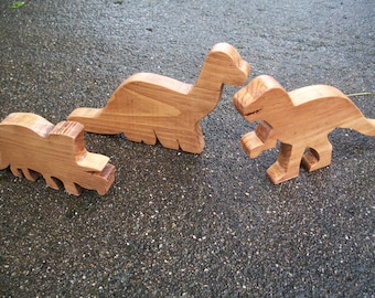 Wood Toy Dinosaurs with Rustic Stain - Set of 3