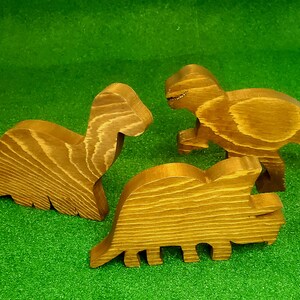 Handmade Wood Toy Dinosaurs with Rustic Stain - Set of 3