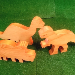 Handmade Wood Toy Dinosaurs with Maple Finish - Set of 3