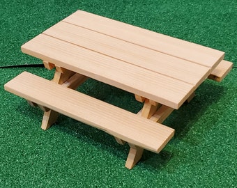 Dollhouse Miniature Cedar Wood Picnic Table with Benches - Clear Finish